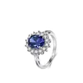 Elegant 925 sterling silver ring featuring an oval blue gemstone with halo diamonds - US Size 6 / Tanzanite Blue