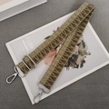 Adjustable retro woven bag strap in green and brown geometric ethnic patterns - Army Green + Silver Hook