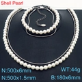 Elegant double-layer shell pearl necklace and bracelet set in silver finish - 2-Piece Set (Necklace + Bracelet) (KS221267-Z)