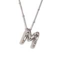 3D balloon letter M pendant necklace in silver finish with delicate beaded chain - Steel-Letter M