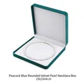 Peacock blue velvet pearl necklace box 19x19x4cm with elegant ribbon bow lid - Rounded Velvet/19x19x4cm / Teal