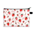 Waterproof pink storage bag featuring strawberry prints and black zipper closure - Strawberry English Decoration Pattern (04)