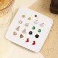 Set of 9 Christmas earrings featuring festive motifs like Santa hats and crystal studs - Set 1 (Heart + Christmas Socks)