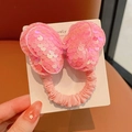 Pink sequin bow hair tie for girls featuring a sparkly gradient design for ponytails - Pink