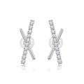 S925 Sterling Silver Shooting Star Earrings with Cross Design and Zircon Inlays - E13245-Double-Line Cross with GRA Certificate