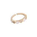 Gold plated open ring with white enamel hearts and sparkling micro-pave crystals - Adjustable Open / White