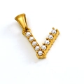 Elegant gold letter V pendant with white pearls inlay for minimalist necklaces - Letter V