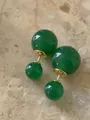 Boucles d'oreilles vintage à double perle verte avec clous dorés élégants pour femme - Boucles d'Oreilles Clous en Forme de Double Perle Émeraude