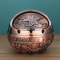 Bronze spherical ashtray with lid featuring Chinese characters for Great Ambition - Red Copper Eagle Design