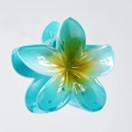 Lake blue plumeria flower hair claw clip with yellow center for women's hairstyles - Peacock Green 8cm