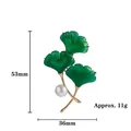 Spilla elegante a foglia di ginkgo color smeraldo con ramo dorato e perla, 53mm x 36mm - Spilla Foglia di Ginkgo