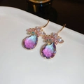 Elegant gradient purple and blue teardrop earrings with luxury leaf-shaped zircon studs - No.4 Gold Hook Purple