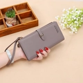 Long grey clutch wallet for women with wrist strap and metal decorative buckle - Gray