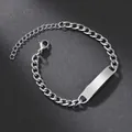 Detailed view of silver stainless steel Cuban chain bracelet with smooth rectangle ID tag - Silver Color (with Extension Chain)
