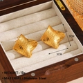Textured 18K gold plated stainless steel square hoop earrings measuring 3CM by 3CM - Pleated Texture Square Style (5620419950257) / Gold Earrings