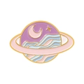 Pink and purple planet enamel pin with gold crescent moon and stars celestial design - Pink Purple Nebula (xz4957)