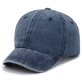 Vintage washed dark blue cotton baseball cap with a short brim and minimalist soft top design - Adjustable / Navy Blue