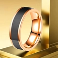 Detail of minimalist stainless steel ring with two-tone rose gold and black inlay finish - US 7 / Rose Gold Black Enamel
