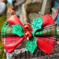 Christmas plaid bow with green sequins leaves and red berries for DIY holiday decor - Style 9-Red Green Plaid Holly Berry