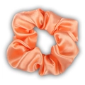 Vibrant coral orange satin scrunchie with glossy finish and elegant silk texture - Coral Orange