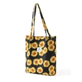 Blumiger Cord Shopper mit Sonnenblumen-Print, lässige Damentasche für Alltag und Büro. - Groß (32*11*40 cm) / Schwarz mit Blumenmuster