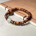 Bamboo style sandalwood bracelet with green jade bead and golden metal spacers - Black Rosewood Bamboo Joint Yongye Style (8*10mm)