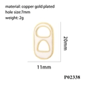 Macro shot of 20x11mm copper gold plated oval soda tab pendant with technical specs - White (P02338)
