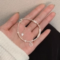Irregular pearl and silver bead bracelet with Fu character charm and adjustable chain - Artificial Pearl Fu Word Style (SL1105)