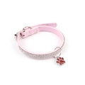 Pink leather pet collar with three rows of rhinestones and a red paw pendant charm - M / Pink Leather Three-Row Rhinestone Paw