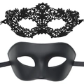 Elegant black lace butterfly mask and matte half-face mask set for Halloween parties - Six-petal + Flat Head Mask Set