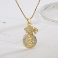 Hip hop money bag pendant necklace with gold plating and sparkling zircons - 23169-Money Bag Dollar Sign / Gold
