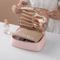 Pink memory fabric makeup bag with brush slots and removable makeup beauty pouch - Pink Large