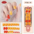 F781-7# bright orange and yellow gradient press-on nails with gold foil and glitter finish - F781-7/Square/Orange Yellow Gradient Glitter