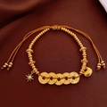 Detail of 18k gold plated bracelet with cat eye stone on luxury silk fabric - Gold - Lucky Coins Woven Style