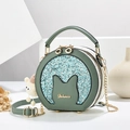 Minimalist round multi-layer crossbody bag with cat ear design and metal chain strap - Green