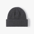 Thick warm dark grey ribbed knit beanie hat with ear protection and folded cuff - Deep Heather Grey