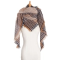 Triangle plaid scarf with beige brown and black colors featuring classic fringe tassels - Big Plaid Brown