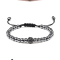 Bracelet ajustable en hématite avec breloque boule sertie de zircons noirs - Boule de Zircon / Noir