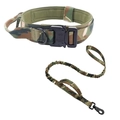 Tactical dog collar and bungee leash set in forest camouflage with heavy-duty metal buckle - Camouflage Collar & Leash 2-Piece Set