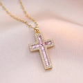 Gold Cross (Pink Zirconia) (X1353)