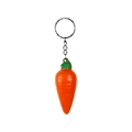 Creative mini orange carrot keychain with green leaves and silver metal ring on white background - Carrot