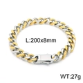 Pulsera cubana de hombre bicolor en plata y oro con cierre desplegable, 200x8mm - 200x8mm / Estilo Bicolor Oro y Plata (KB148900-Z)