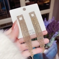 Sparkling S925 silver needle tassel earrings with gold finish and full diamond inlay - E0366 Gold Silver Needle (Korean Full Diamond Long Tassel Gold)