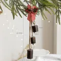 Campanelli vintage in bronzo con fiocco a quadri rossi e pigne su corda di juta - Campana Piccola Vintage Caffè [Stile 3 Campanelli]