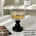 Vintage fluted glass goblet with black double ball stem, 200ml capacity for wine - Diamond Pattern / Black