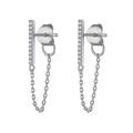 Elegante S925 Silber Fransenohrringe mit glitzerndem Zirkonia-Stab auf weißem Grund - Silber