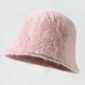 Rosa flauschiger Fischerhut für Damen mit warmer Plüschtextur in minimalistischem Stil - M (56-58cm) / Hellrosa