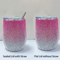 Pink gradient rhinestone 12oz wine tumbler with lid and metal straw options - Gradient Pink