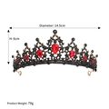 Detail view of black tiara with red rhinestones showing dimensions 14.5cm and 6cm - Black/Red (TS-J2720)