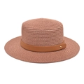 Detail of pink straw sun hat with leather band and gold buckle on white background - M (56-58cm) / Dusty Pink